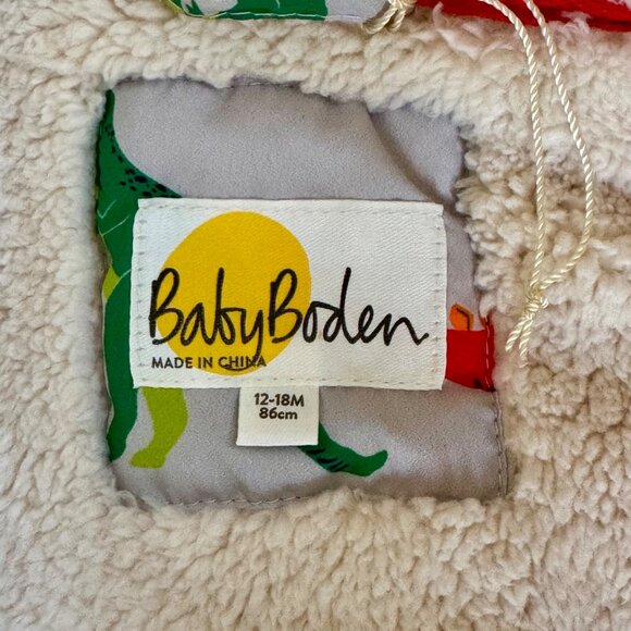 BABY BODEN Dinosaur Puffer Jacket Boys 12-18 Mos Sherpa Lined Anorak Coat Dino - Picture 5 of 6